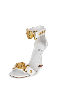 LEONITE Jeffrey Campbell Ankle Strap Sandal White Patent Gold