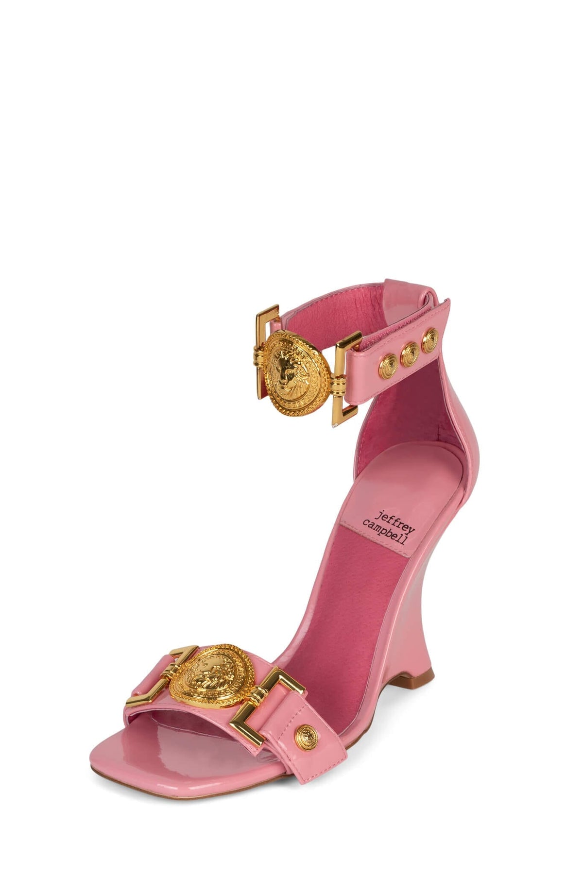 LEONITE Jeffrey Campbell Ankle Strap Sandal Pink Patent Gold