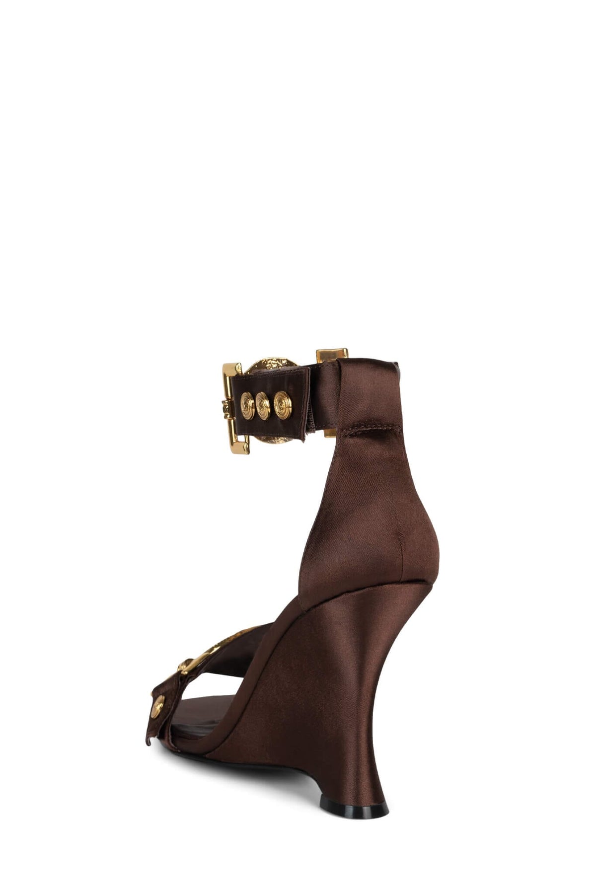 LEONITE Jeffrey Campbell Ankle Strap Sandal Brown Satin Gold