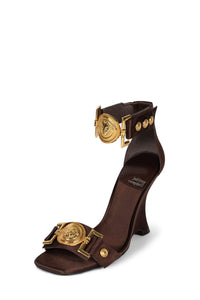 LEONITE Jeffrey Campbell Ankle Strap Sandal Brown Satin Gold