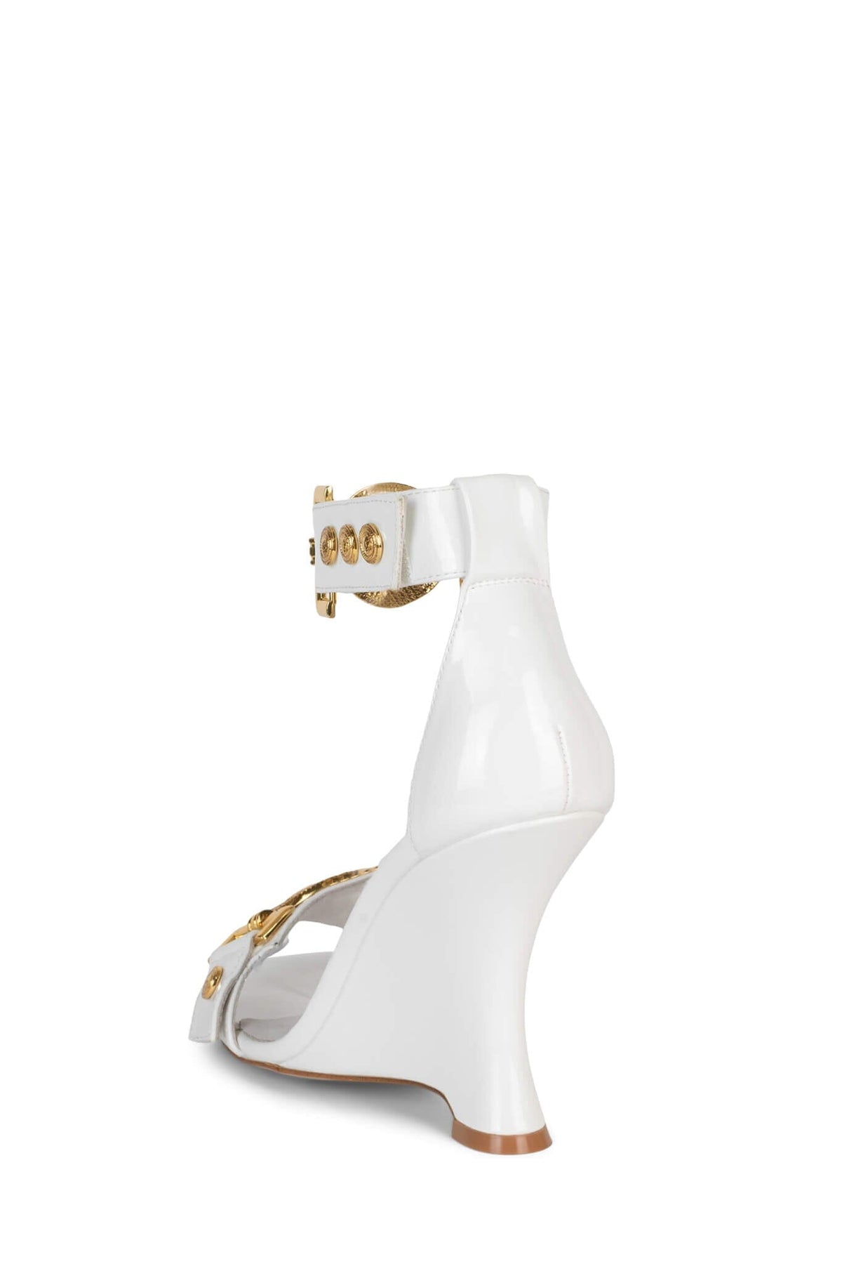 LEONITE Jeffrey Campbell Ankle Strap Sandal White Patent Gold