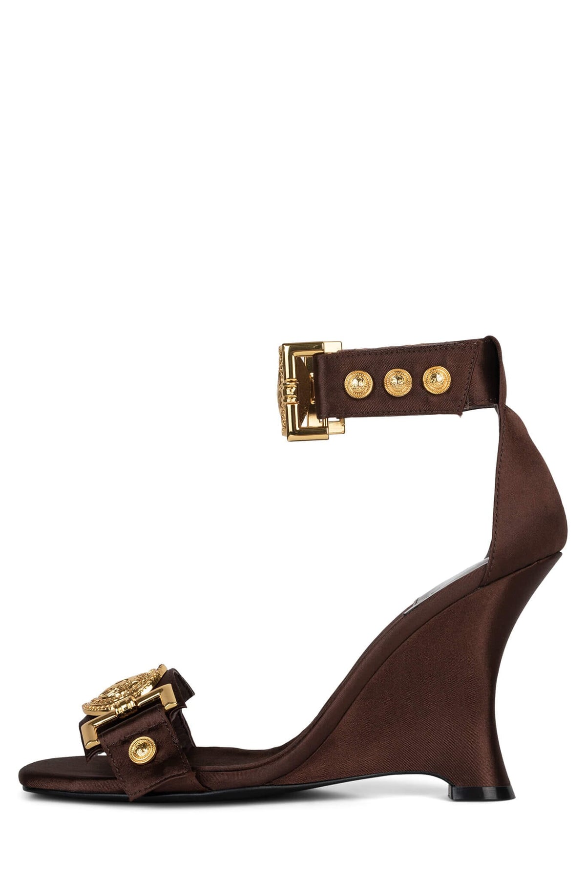 LEONITE Jeffrey Campbell Ankle Strap Sandal Brown Satin Gold