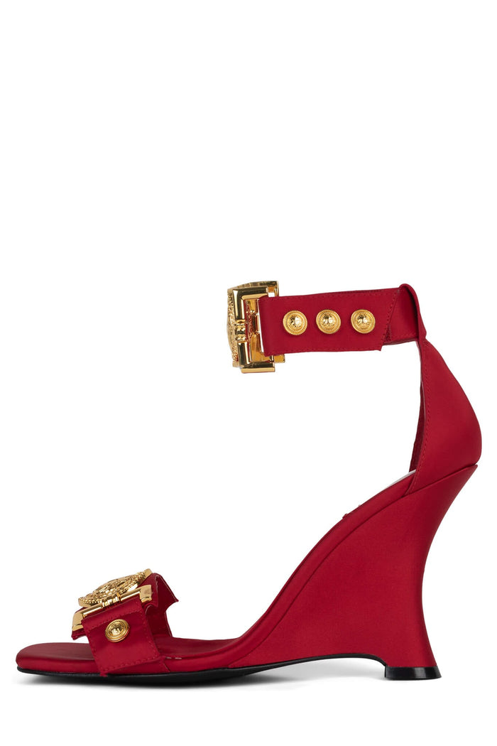 LEONITE Jeffrey Campbell Ankle Strap Sandal Red Satin Gold