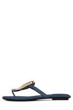LINQUES-2 Flat Sandal Jeffrey Campbell Blue Denim Gold 6 