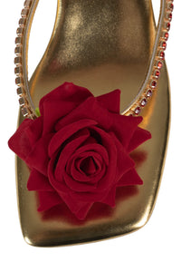 PRIMROSE Jeffrey Campbell Kitten Heel Sandal Gold Metallic Red