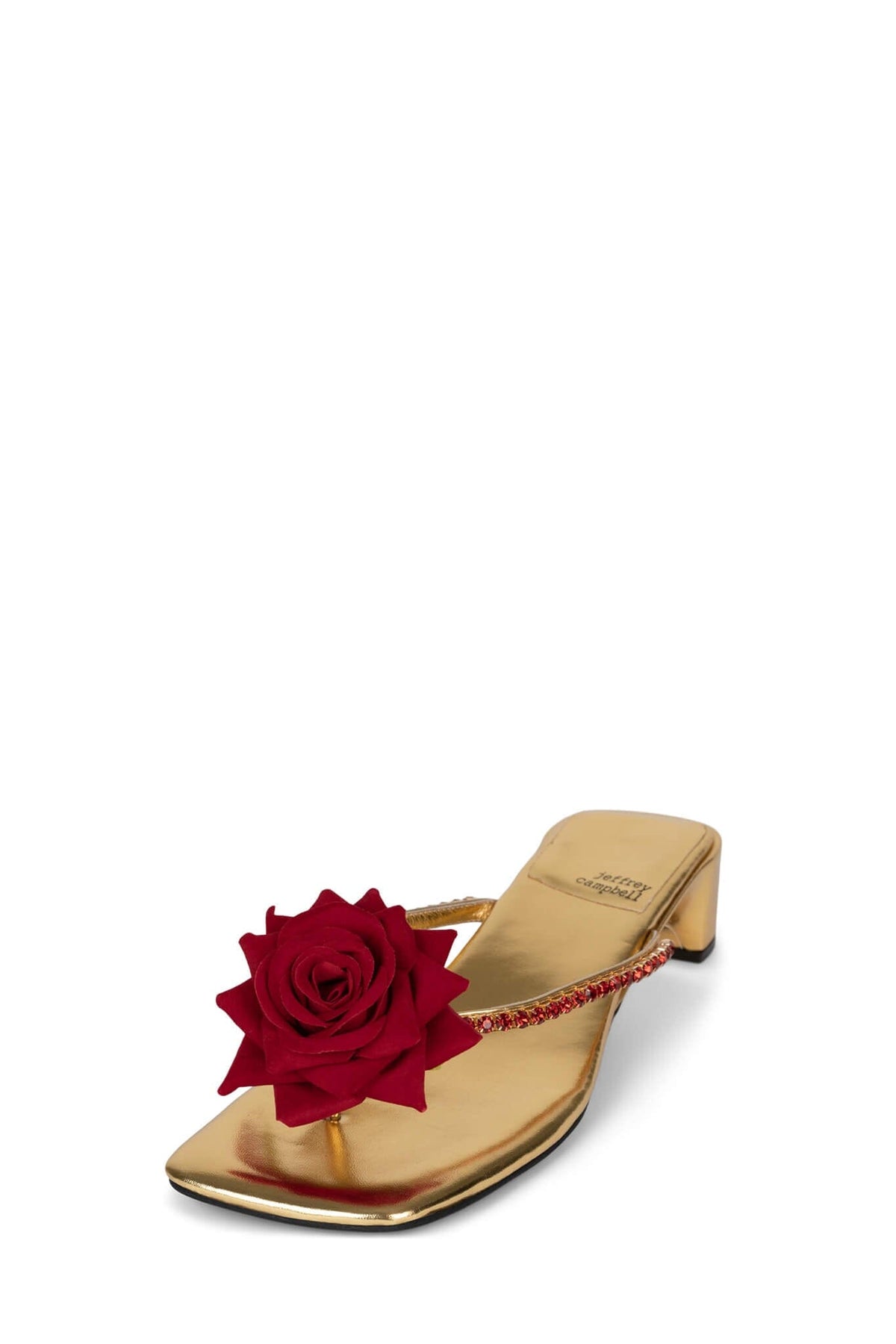 PRIMROSE Jeffrey Campbell Kitten Heel Sandal Gold Metallic Red