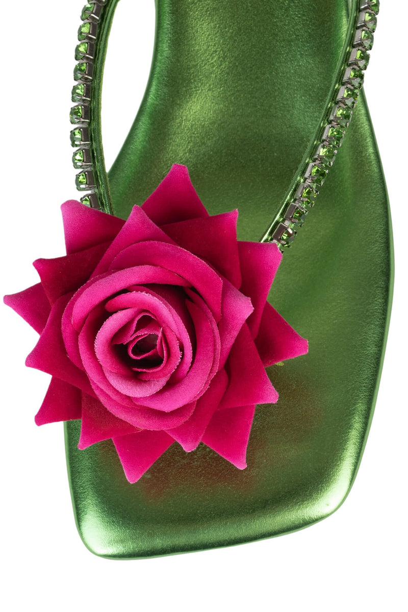 PRIMROSE Jeffrey Campbell Kitten Heel Sandal Green Metallic Pink