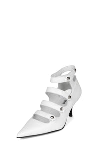 REPORTER Jeffrey Campbell Strappy Pumps White Crinkle Silver