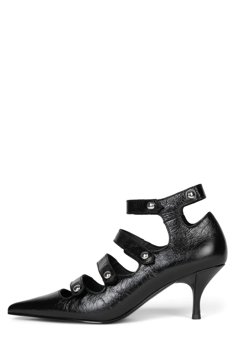 REPORTER Jeffrey Campbell Strappy Pumps Black Crinkle Silver