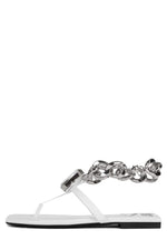 RING-ON-IT Flat Sandal ST White Patent Silver 6 