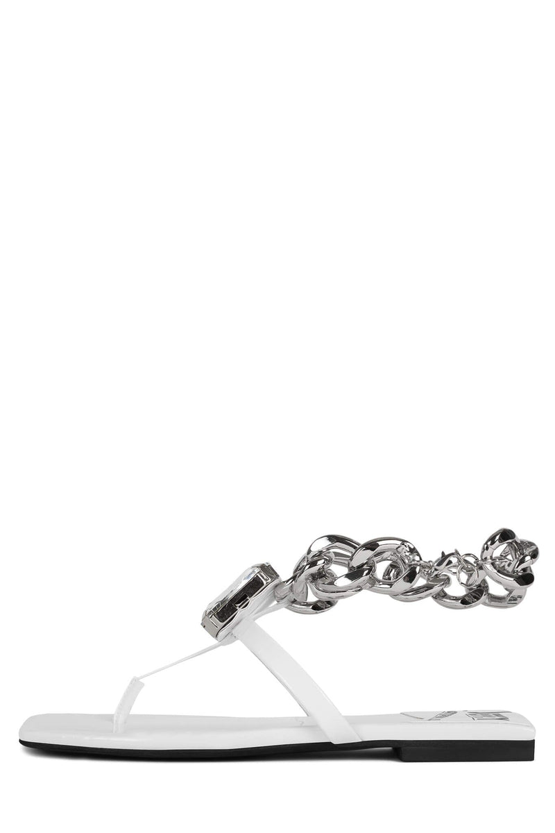 RING-ON-IT Flat Sandal ST White Patent Silver 6 