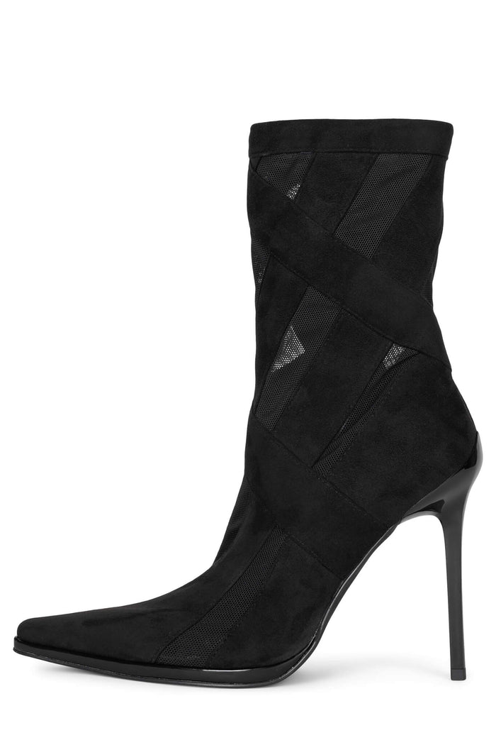 STRIPES Heeled Bootie Jeffrey Campbell Black Suede Black Mesh 6 