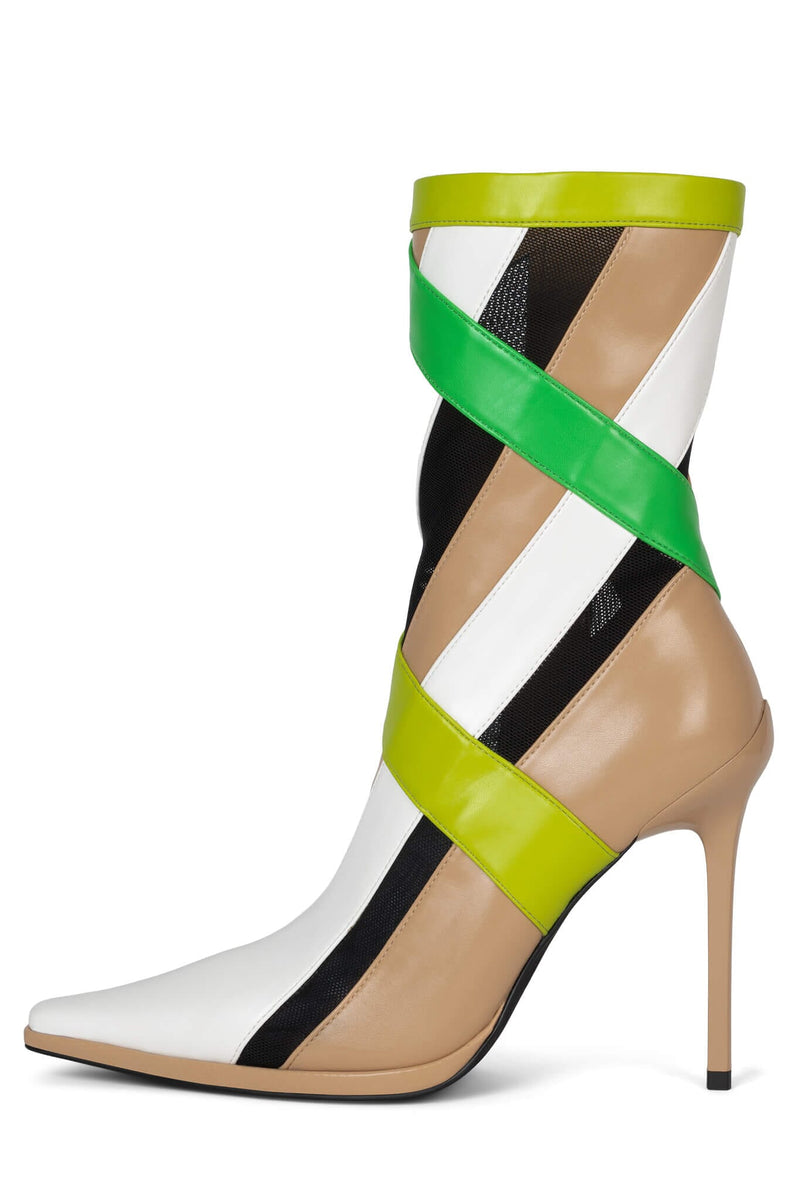 STRIPES Heeled Bootie Jeffrey Campbell Natural Patent Green Multi 6 