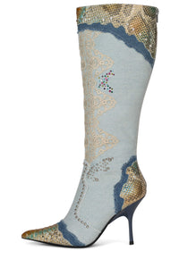 TOXIC Knee-High Boot Jeffrey Campbell Blue Denim 6 