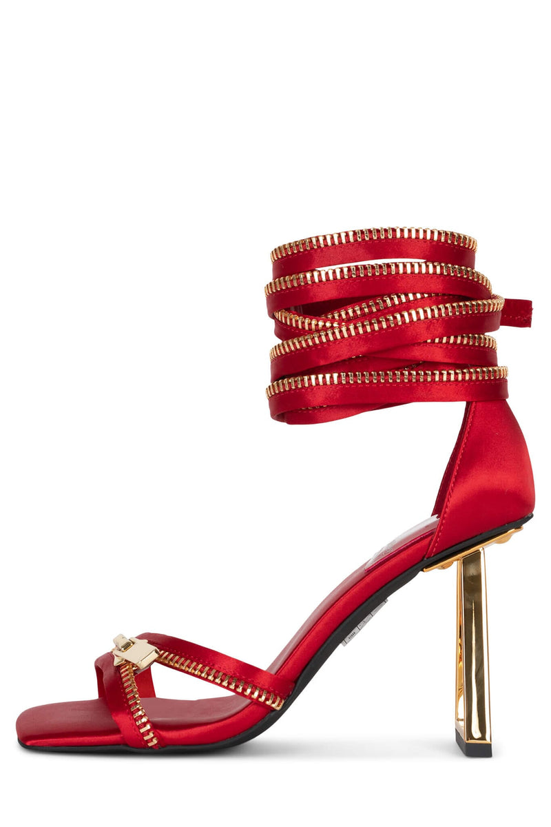 ZIPPED-UP Jeffrey Campbell Red Satin Gold 6 